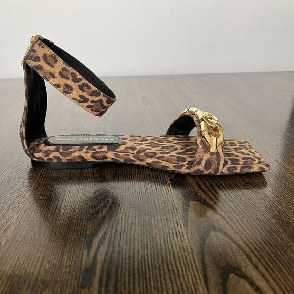 NW Good American Leopard Sandals with Gold Chain New - Just Not In Box. - Picture 3 of 7